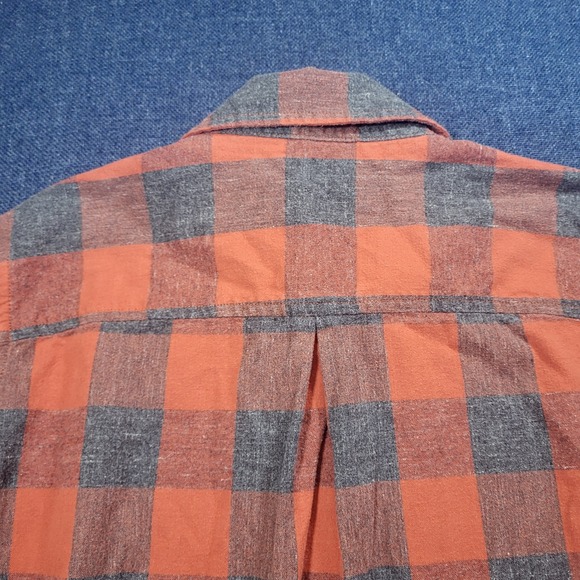 REI Co-op Mens Large Orange Gray Buffalo Plaid Organic Cotton Flannel Shirt - Picture 10 of 10